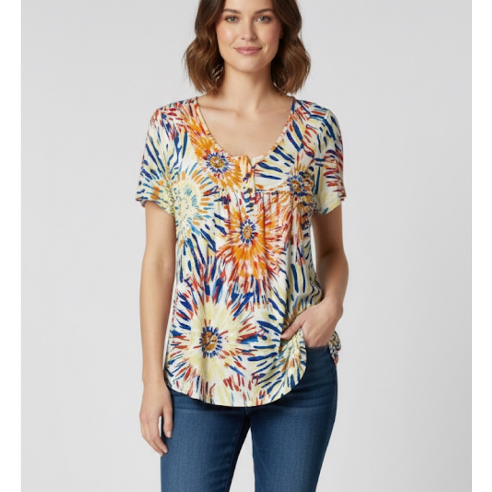 POPYOUNG Tie Dye Relax Fit Tunic Top, Women’s M, Multicolor